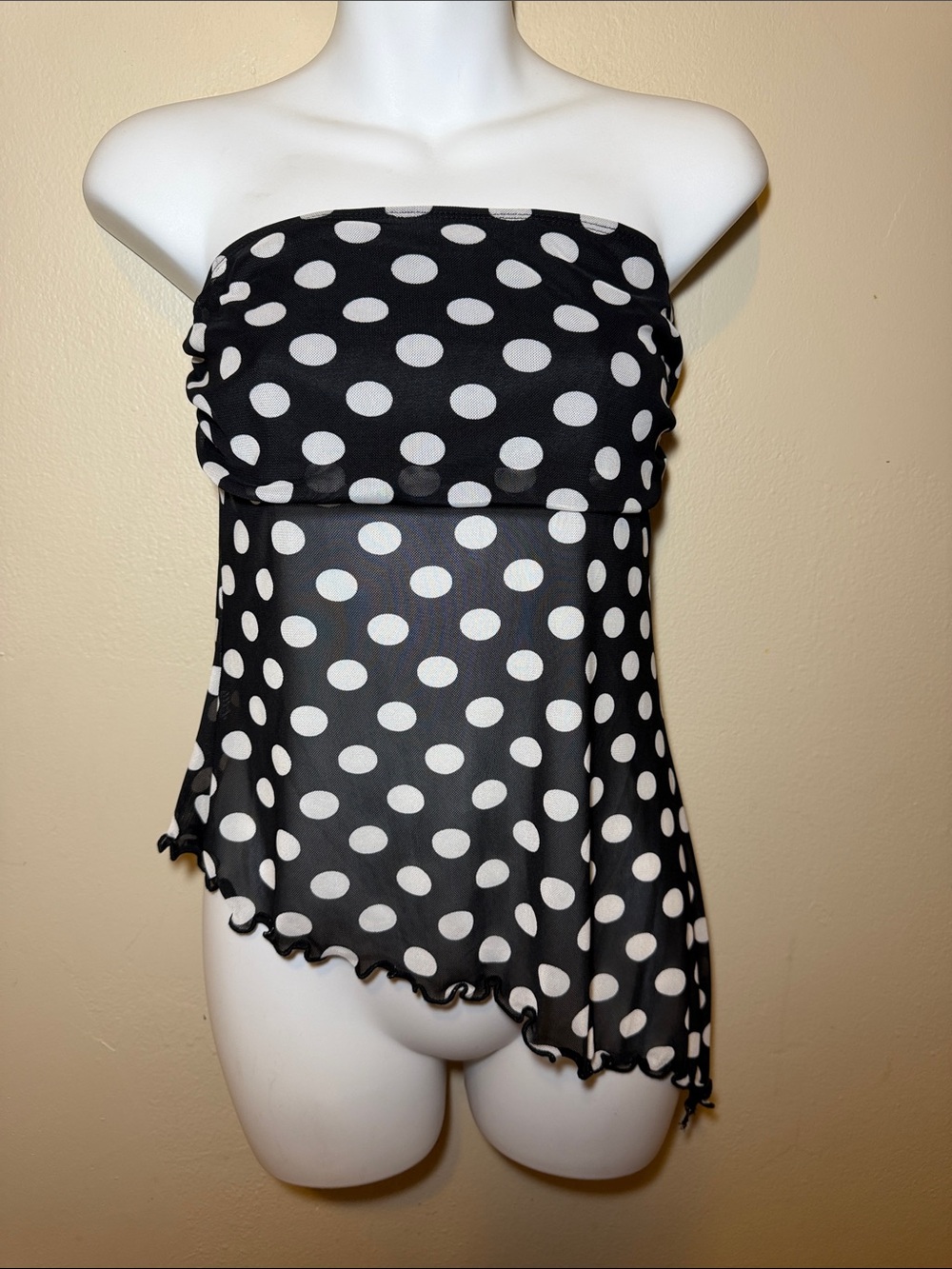 Polka Dot Strapless Bandeau Top - Black & White